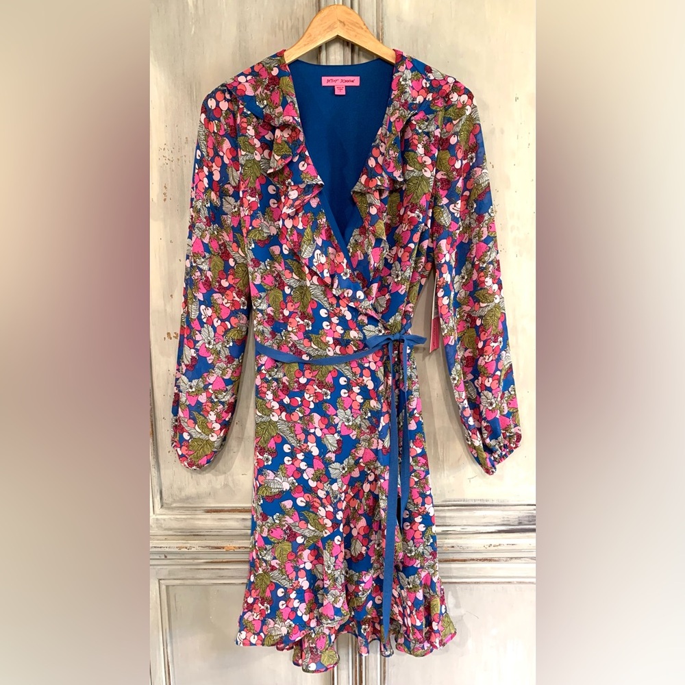 Betsey Johnson Cherry Strawberry Wrap Dress Sz 8 $128